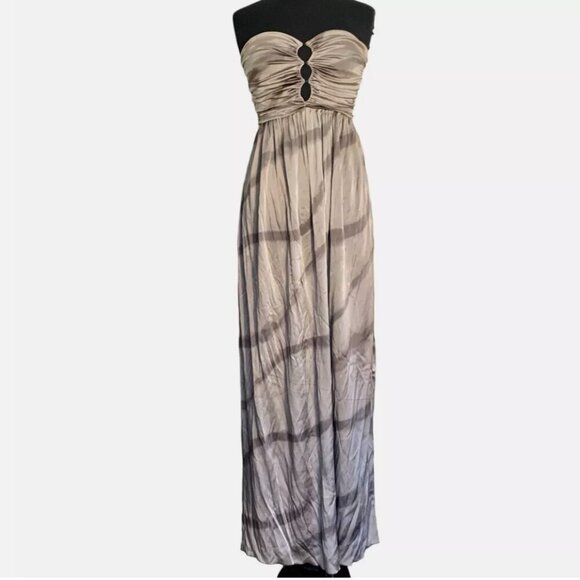 INDAH Silk Tan Brown Maxi Dress Strapless Tie Dye Size XS $180 - Picture 1 of 9
